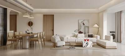 现代奶油风客餐厅 多人沙发